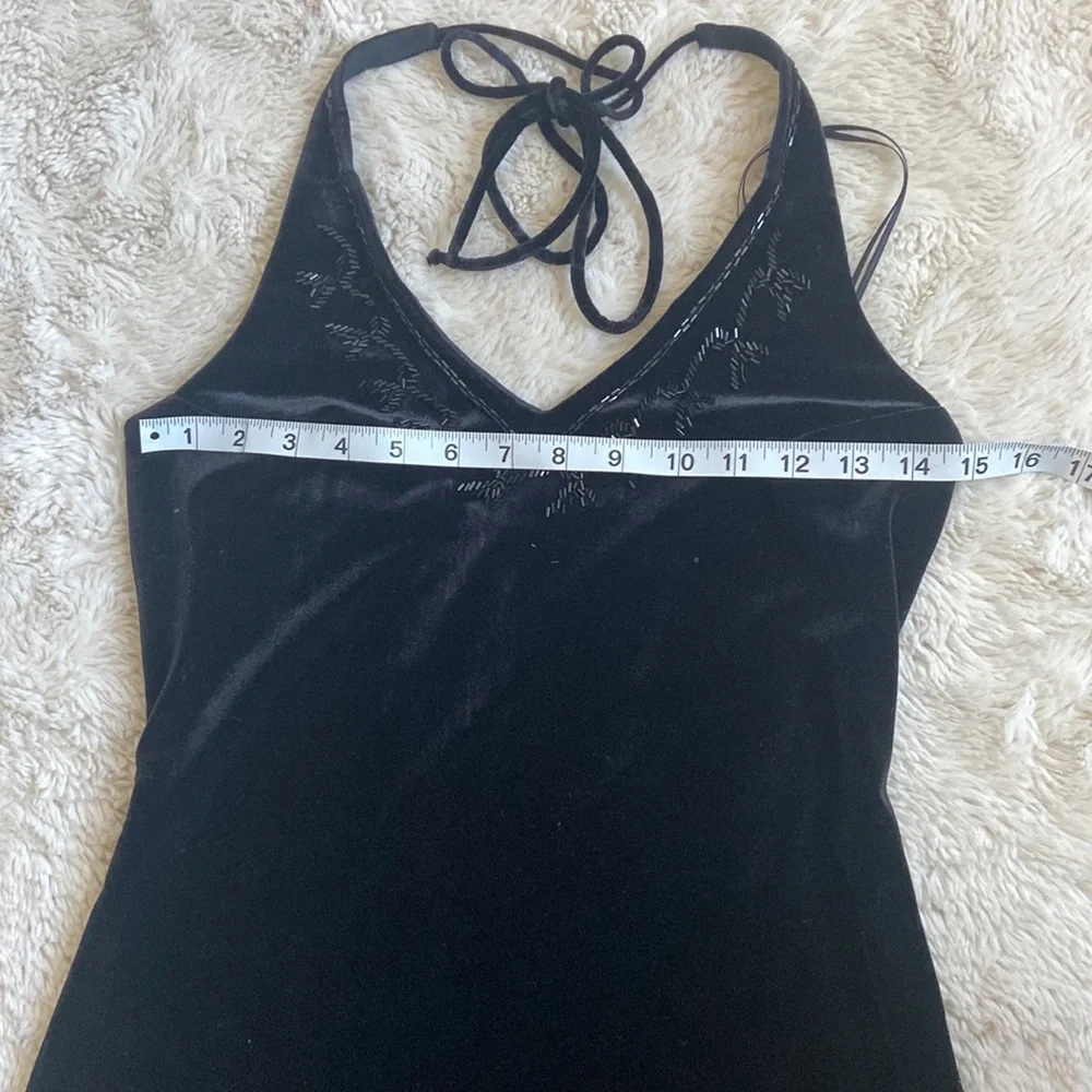 VINTAGE Y2K black halter tie velvet dress - Picture 10 of 12